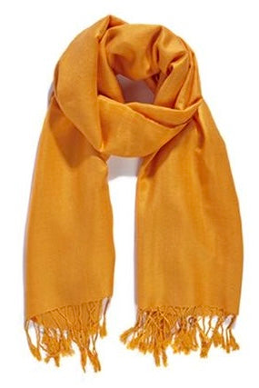 Charizma- Μονόχρωμη Πασμίνα από 100% Μαλλί με Κρόσσια Μουσταρδί