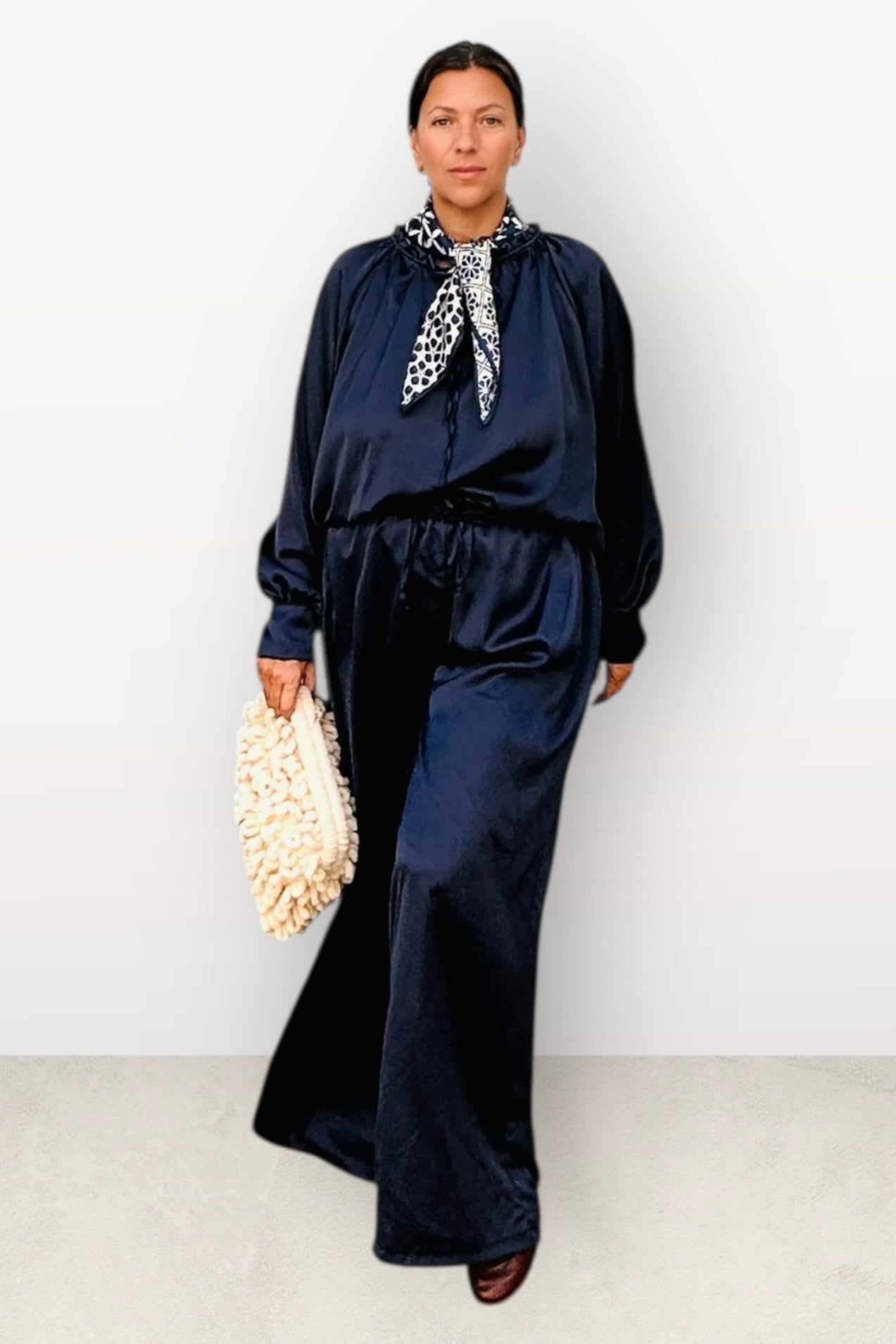 Charizma - Σετ Αέρινη Μπλουζα & Παντελόνα Σατέν Μπλέ