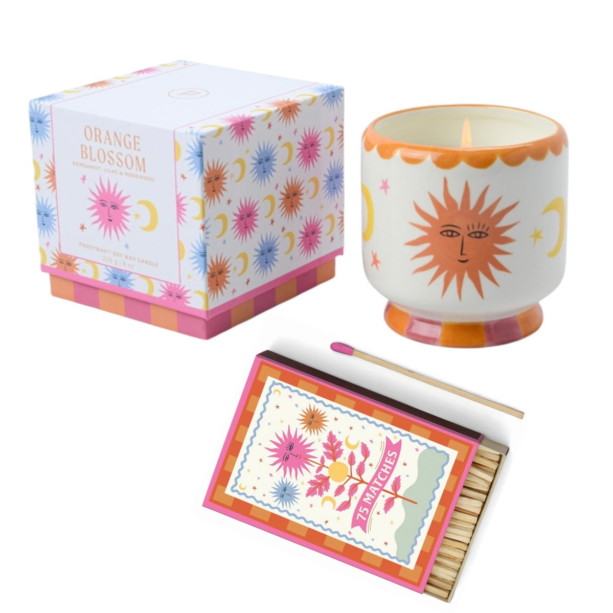 Paddywax A dopo Sun - Κεραμικό κερί σόγιας, Orange Blossom 226gr & Σπίρτα 75 τεμ