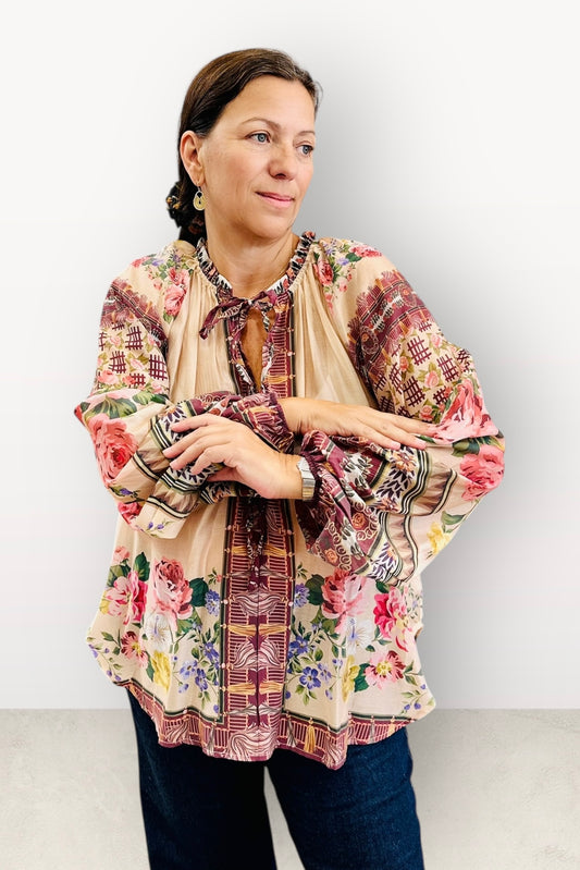 Charizma - Πουκαμίσα Με Λουλούδια Και Δέσιμο Στον Λαιμό