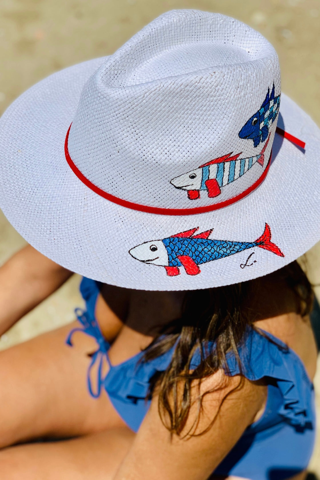 Liebe Anta -Καπέλο Fedora Κόκκινα Μπλε Ψάρια