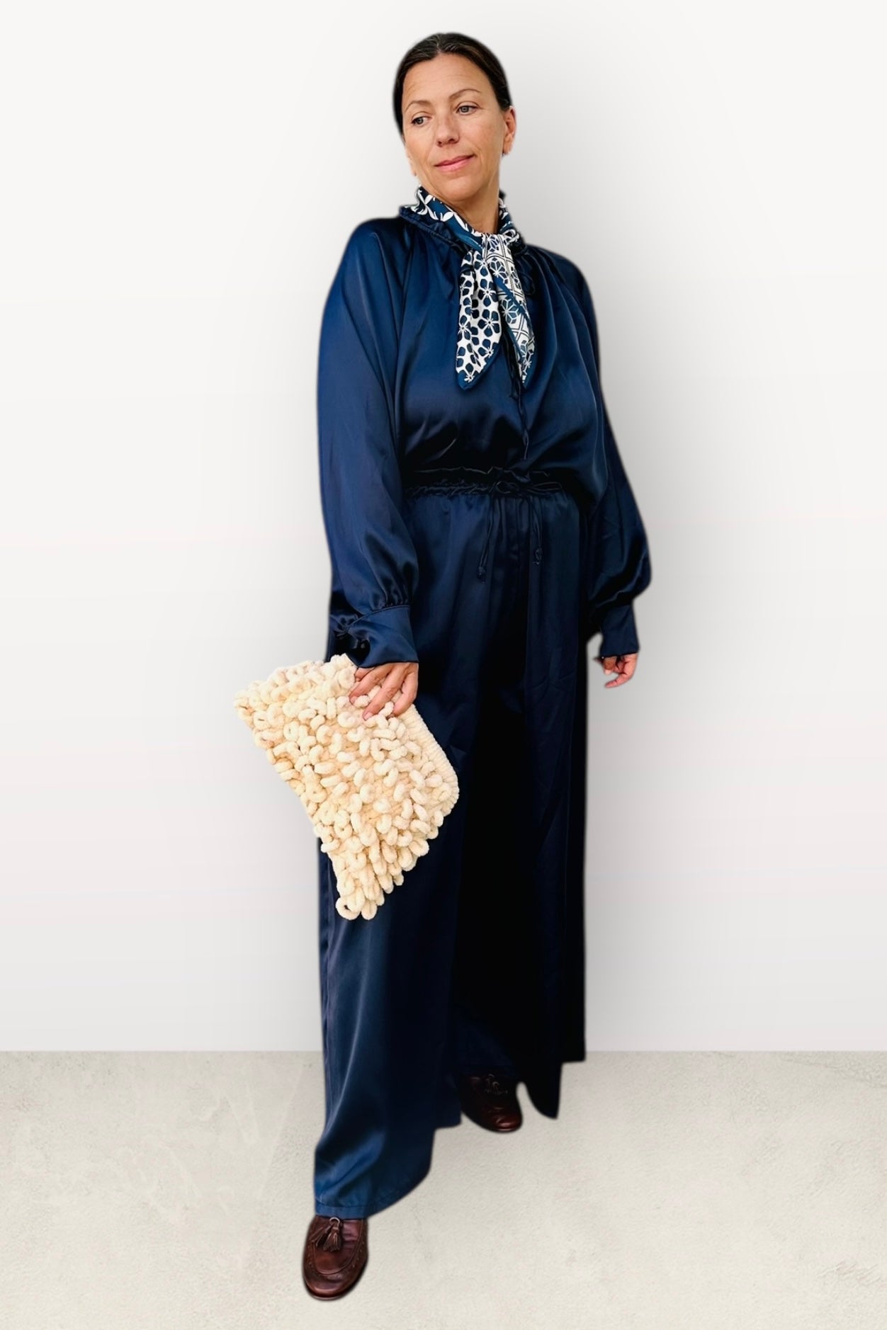 Charizma - Σετ Αέρινη Μπλουζα & Παντελόνα Σατέν Μπλέ