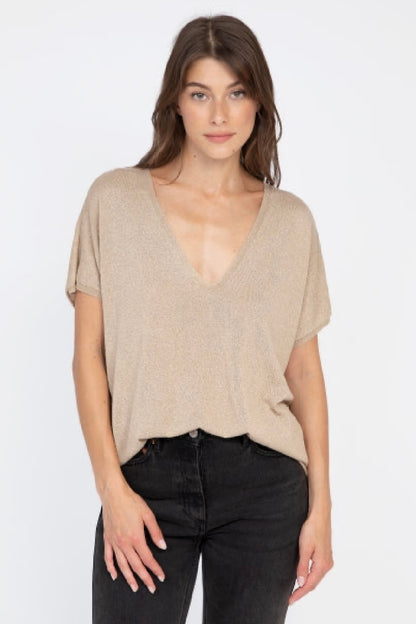 An'ge Landrew - Αμάνικο Πλεκτό με Lurex & V-Neck (Φούξια)