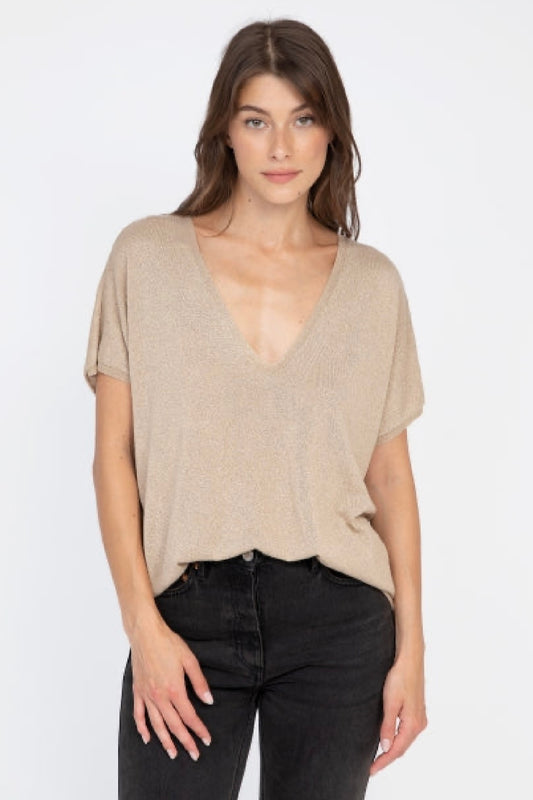 An'ge Landrew - Αμάνικο Πλεκτό με Lurex & V-Neck