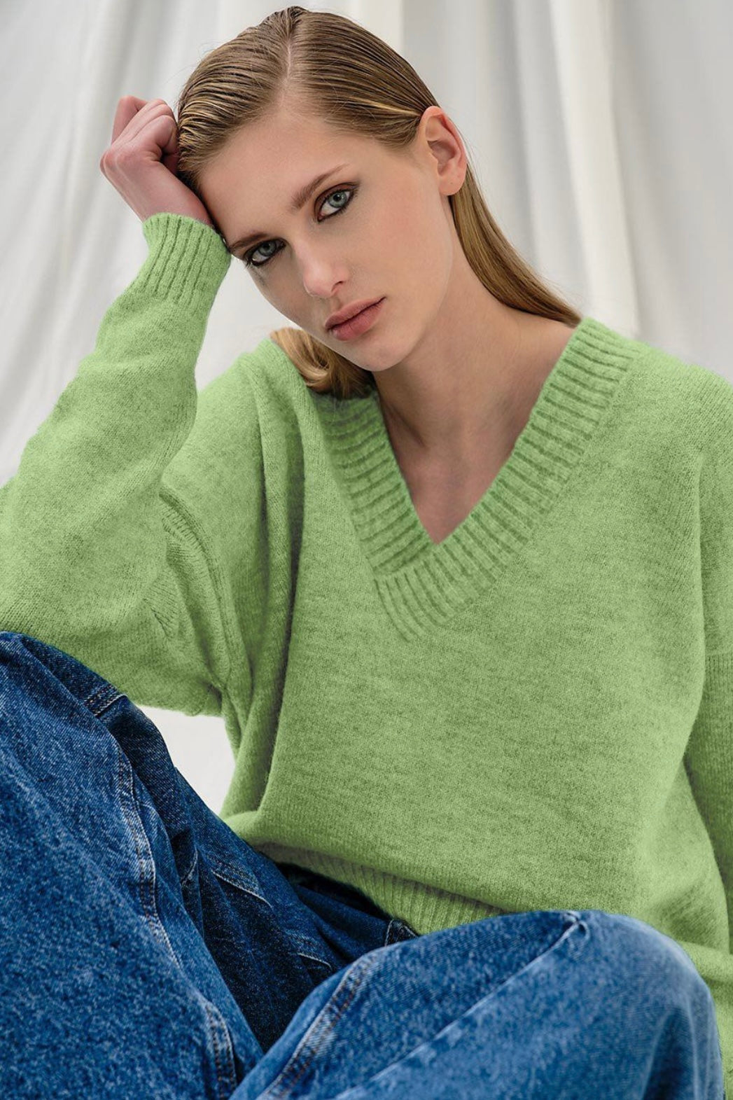 Tailor Made- V neck oversized Πουλόβερ Μέντα