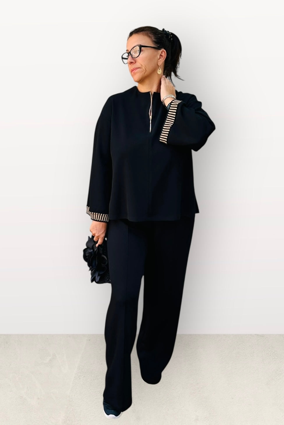 Eighty2 by Figaro  - Παντελόνα με Λάστιχο & Κορδόνι στη Μέση Μαύρη