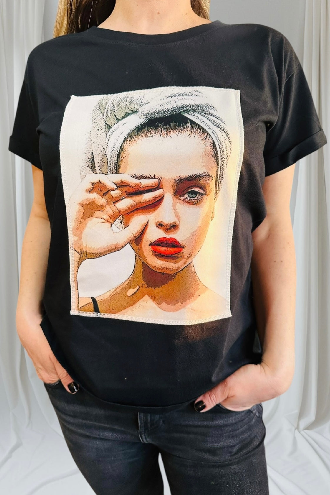 Ripped cotton T-shirt Μαύρο Βαμβακερό Με Εξώραφη Στάμπα Shower Girl