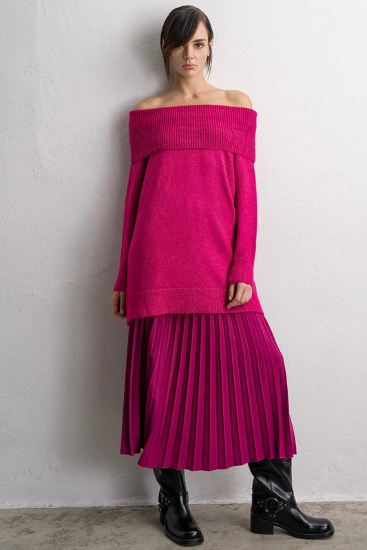 Tailor Made - Έξωμο Πουλόβερ Μακρύ Φούξια