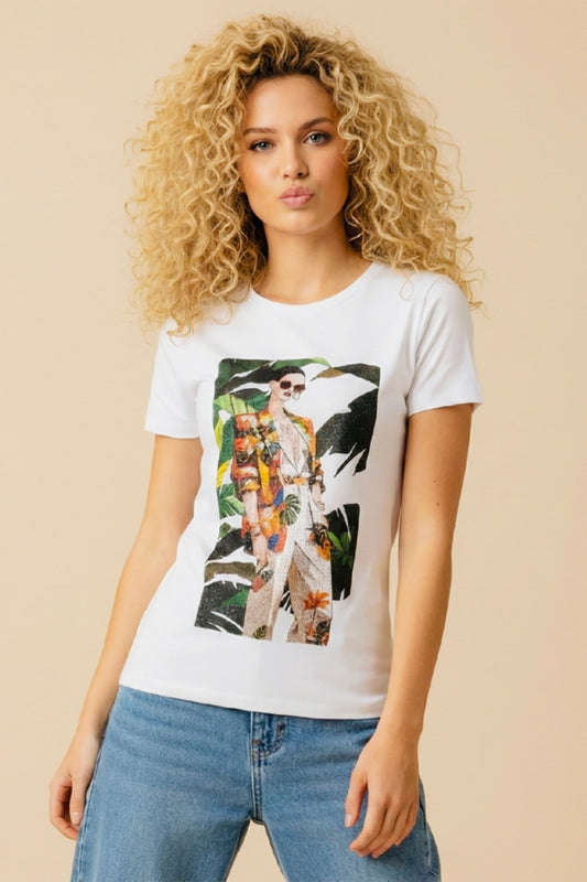 Unitee - Λευκό Μακό T-Shirt με Στάμπα «Fashion Lady»