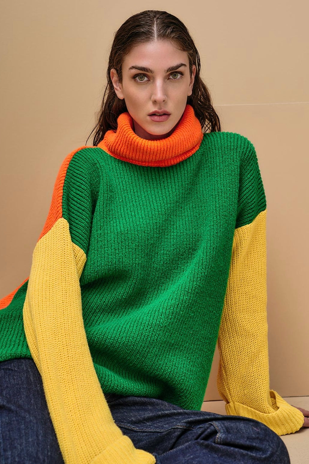 Tailor Made- 3 colors oversized Πουλόβερ Πράσινο