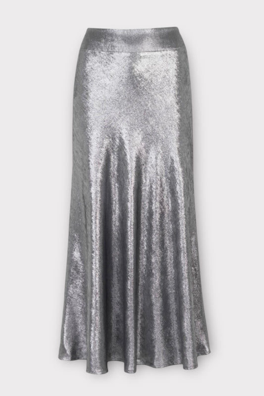 An'ge Janyma- Μεταλλική Midi Φούστα με Ψηλή Μέση & Flare Γραμμή