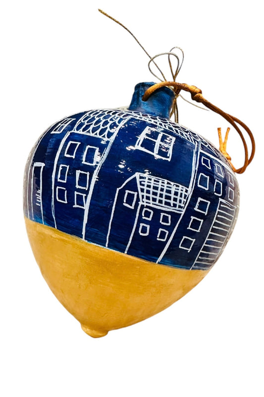 Ψαρόνι - Κεραμική Σβούρα Γούρι Μεγάλη Σπιτάκια Μπλε