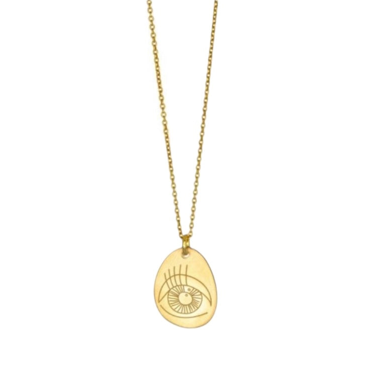 Pavlina Verouki Classic Eyes -  Ασημένιο Κολιέ Μικρό Βότσαλο Μάτι Χρυσό