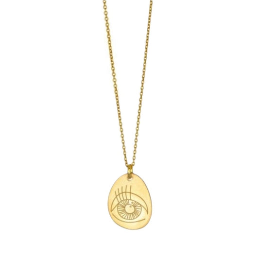 Pavlina Verouki Classic Eyes -  Ασημένιο Κολιέ Μικρό Βότσαλο Μάτι Χρυσό