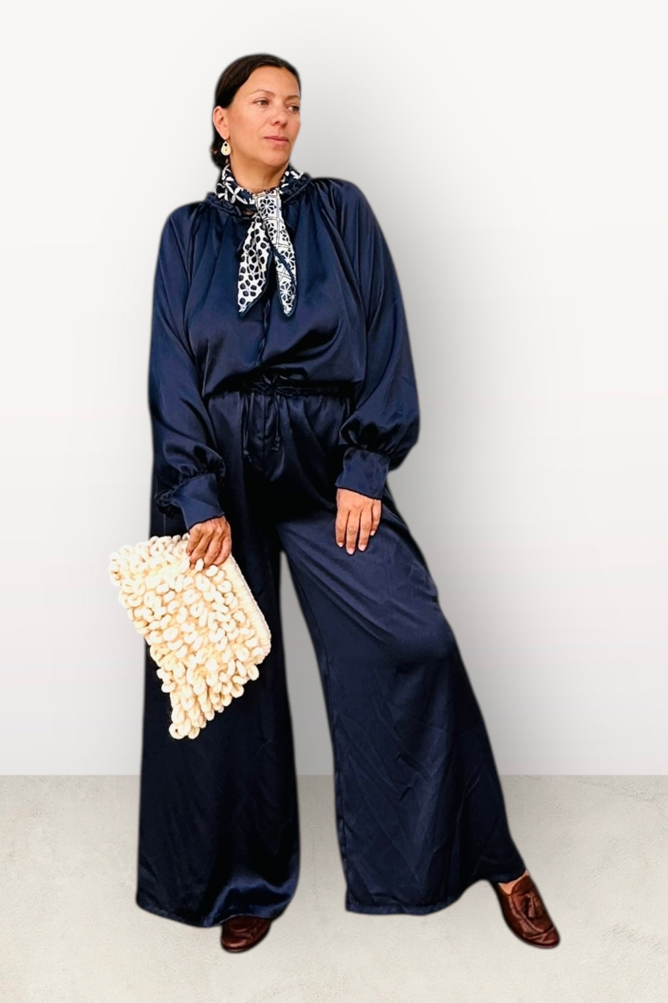 Charizma - Σετ Αέρινη Μπλουζα & Παντελόνα Σατέν Μπλέ