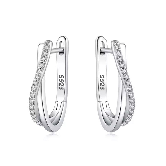 Σκουλαρίκια Μακρόστενοι Κρίκοι Ασήμι 925 Επίχρυσα Με Ζιργκόν