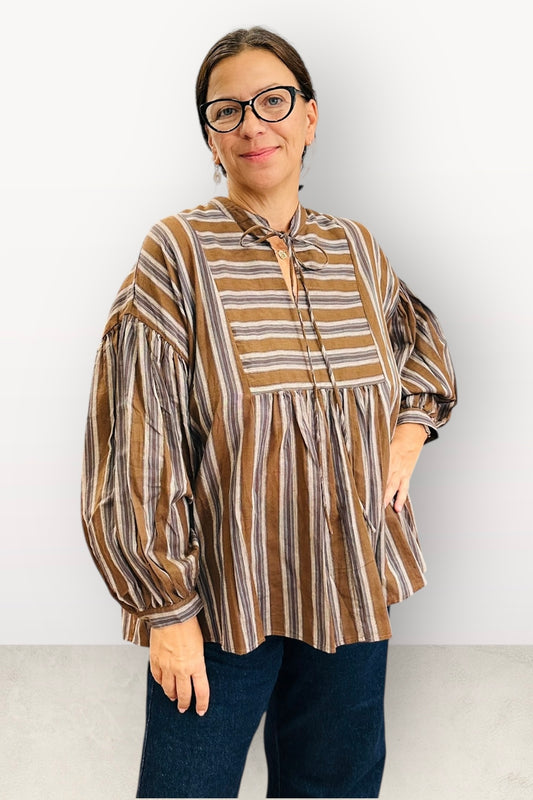 Gioya & Co - Πουκαμίσα Ριγέ Με Δέσιμο Στον Λαιμό