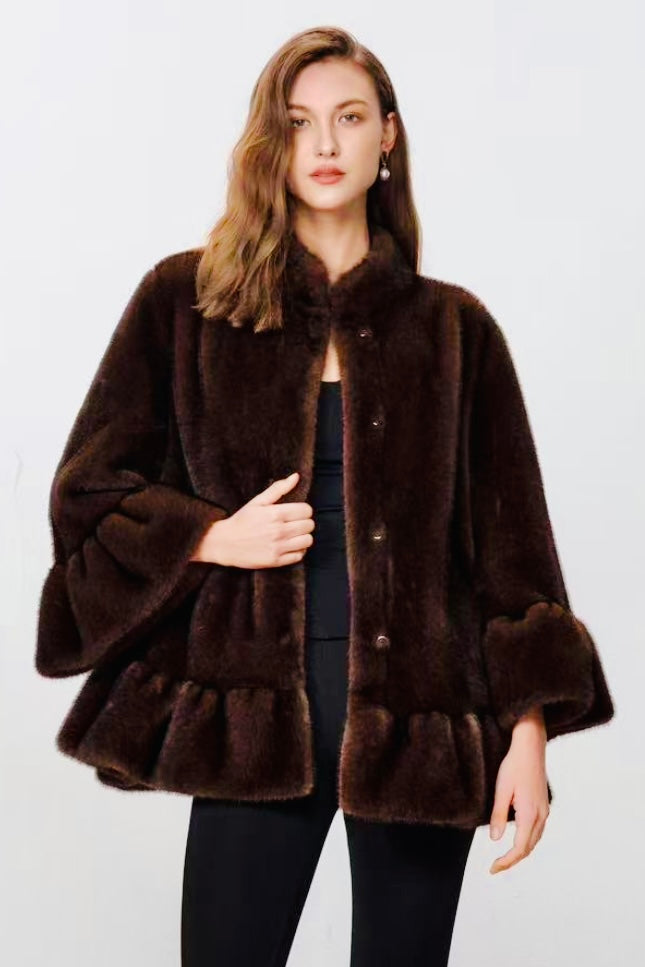 Charizma - Συνθετική Γούνα με Βολάν Καφέ