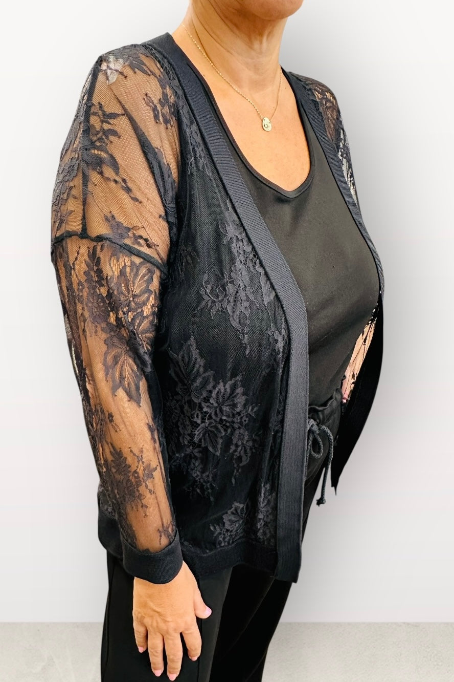 Figaro - Ζακέτα Δαντέλα με Μακρύ Μανίκι χωρίς Κουμπιά