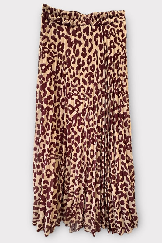 Charizma - Φούστα Animal print Μπορντό & Κάμελ Μάξι Πλισέ
