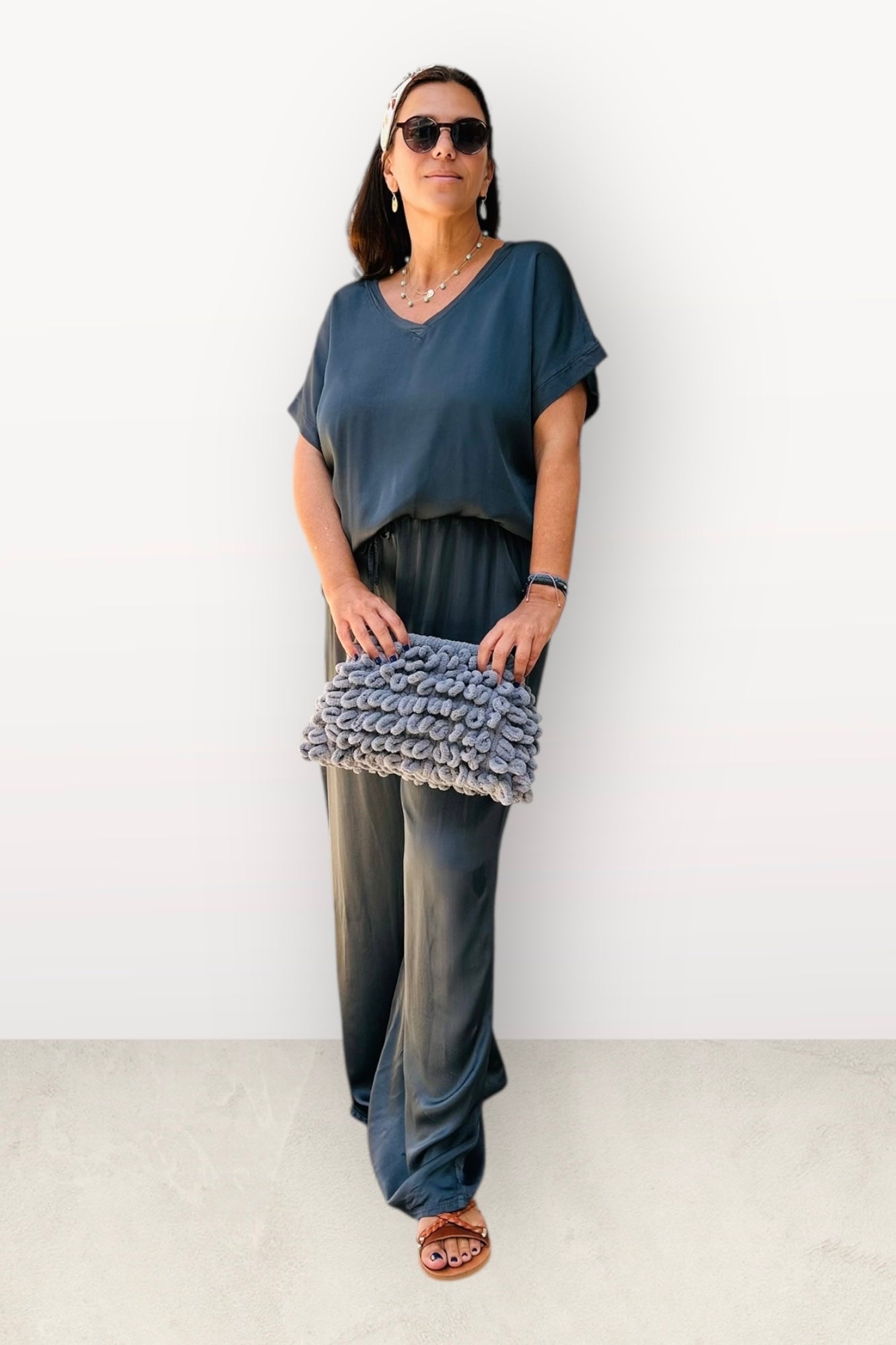 Charizma Σετ Αέρινη Παντελόνα & Μπλούζα με V