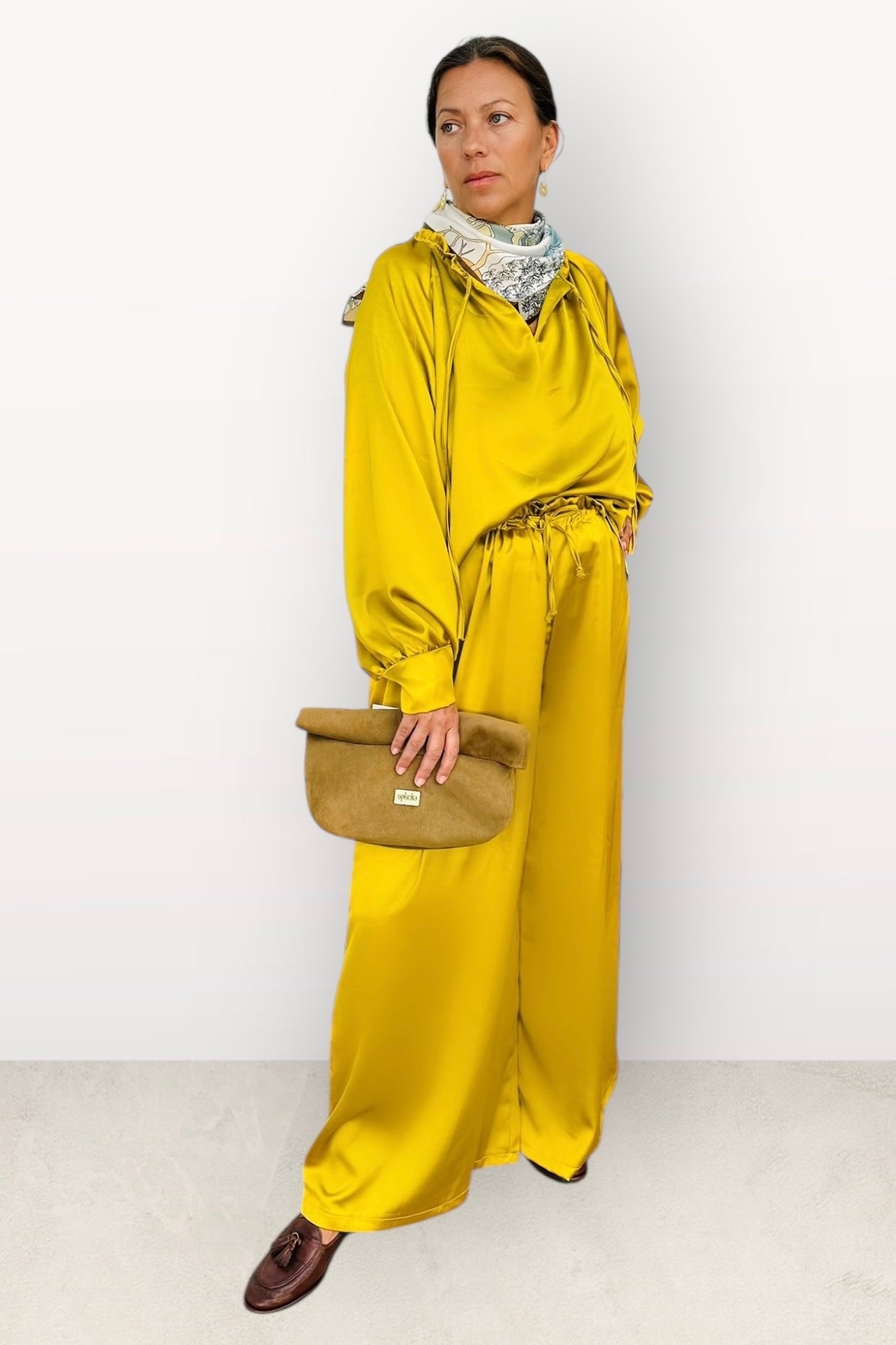 Charizma - Σετ Αέρινη Μπλουζα & Παντελόνα Σατέν Κίτρινο