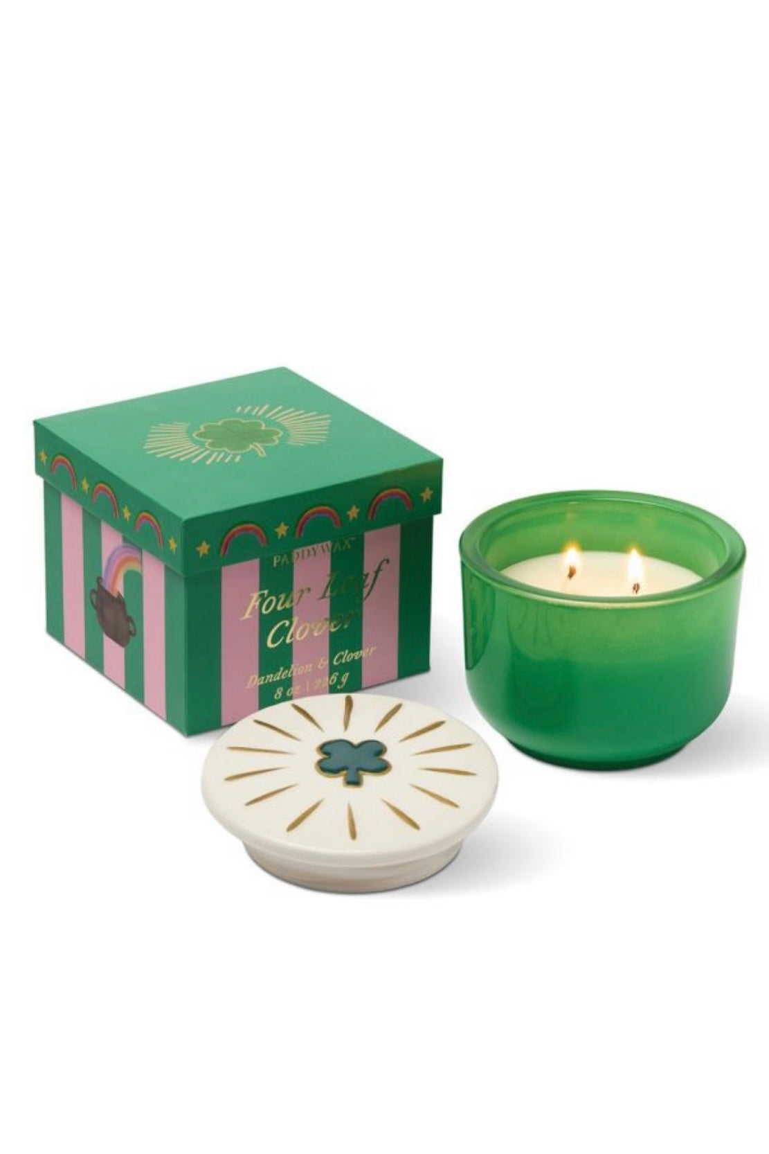 Paddywax Charmed  - Green 4 Leaf Clover - Dandelion & Clover κερί σόγιας σε πράσινο γυάλινο δοχείο 226gr