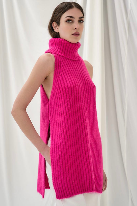 Tailor Made- Αμάνικο Oversized Πουλόβερ Ζιβάγκο Φούξια