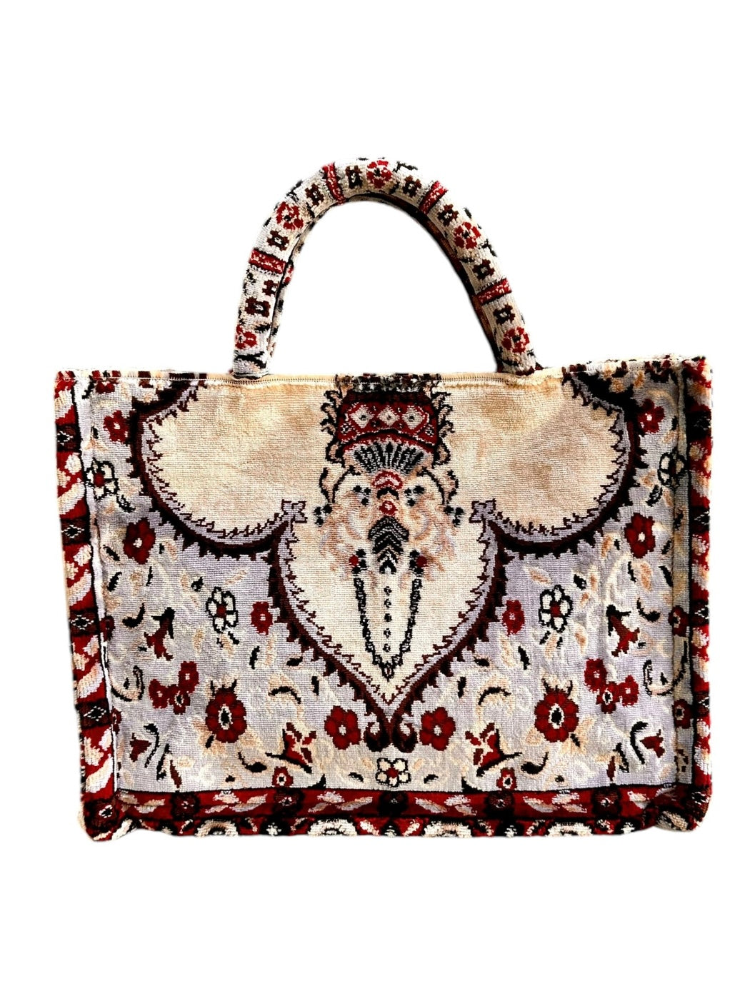 Tote Τσάντα Βελούδο Μπεζ Ταπισερί