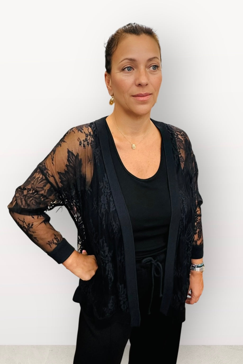 Figaro - Ζακέτα Δαντέλα με Μακρύ Μανίκι χωρίς Κουμπιά