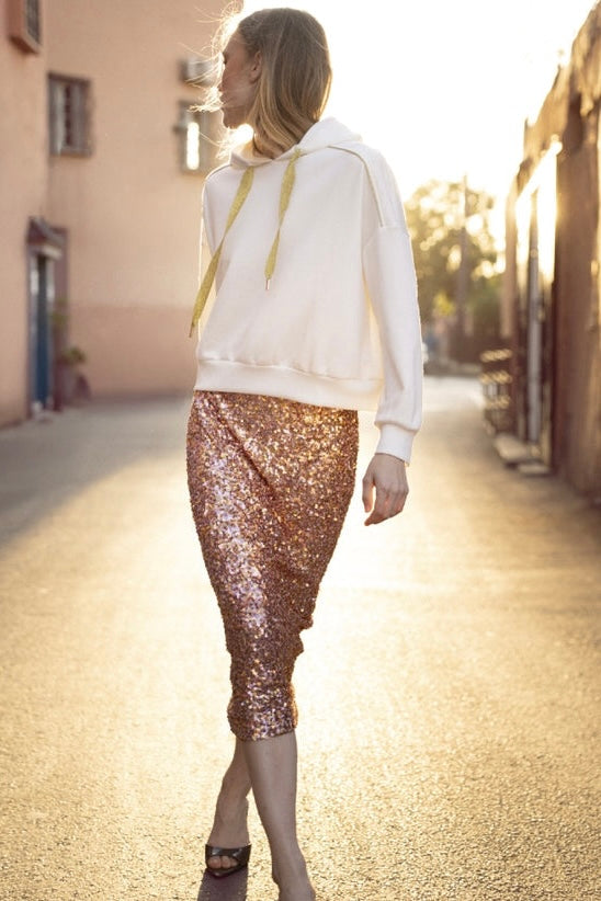 An'ge Juryly -Γυναικεία Φούστα με Πούλιες, Παγιέτες Ροζ