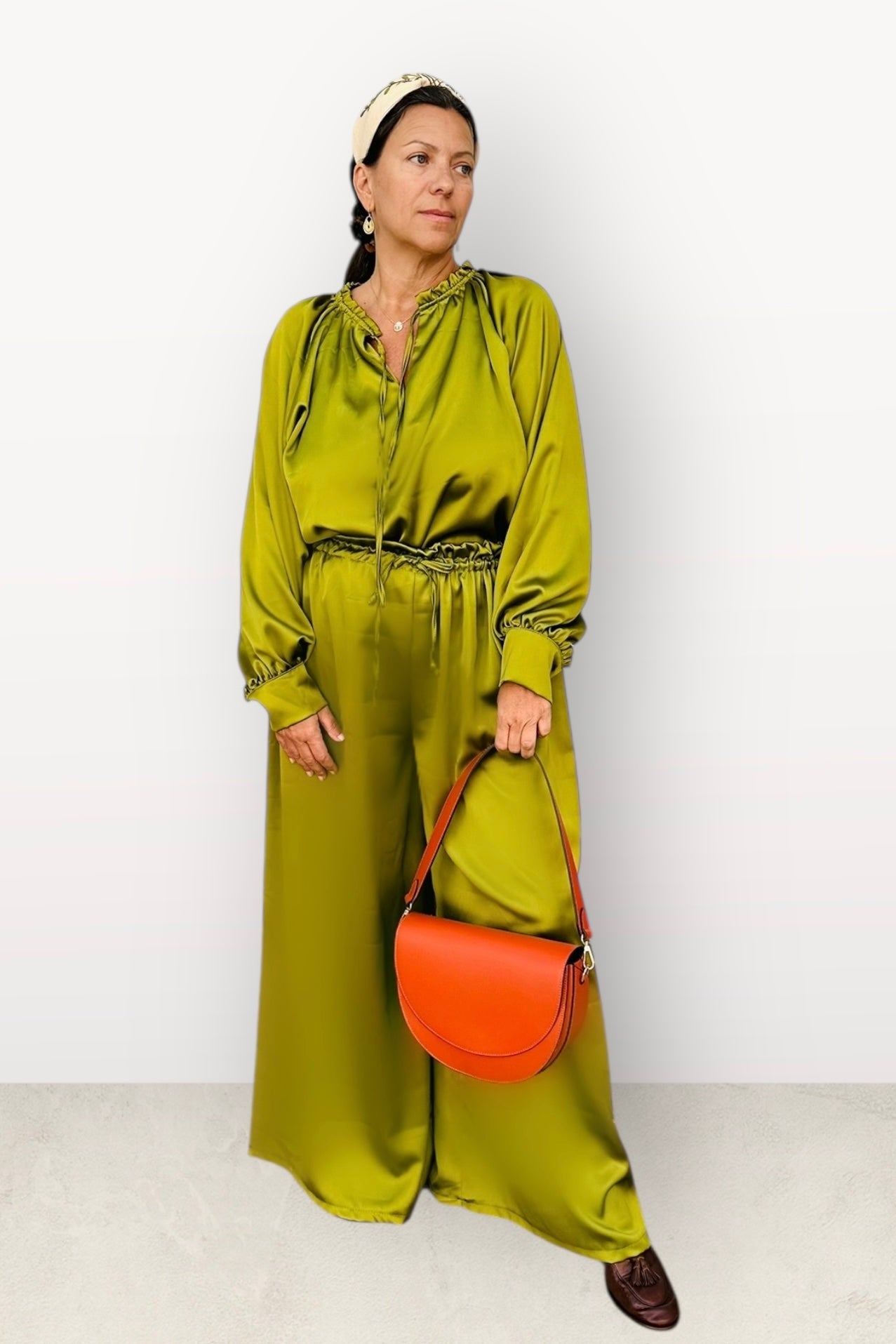 Charizma - Σετ Αέρινη Μπλουζα & Παντελόνα Σατέν Πράσινο