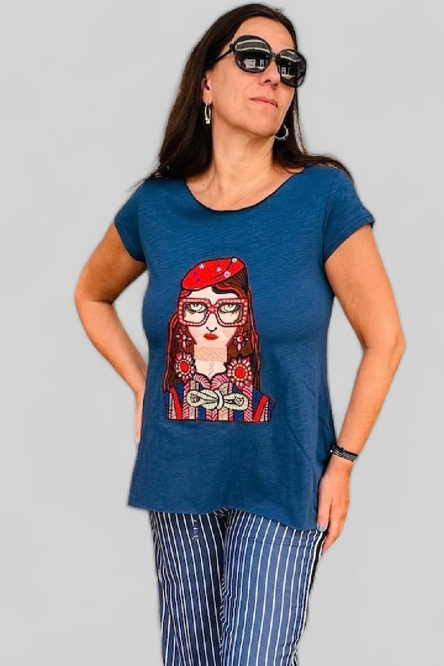 Anlyta - Μπλούζα με κοντό μανίκι Και Λαιμόκοψη Με Κέντημα