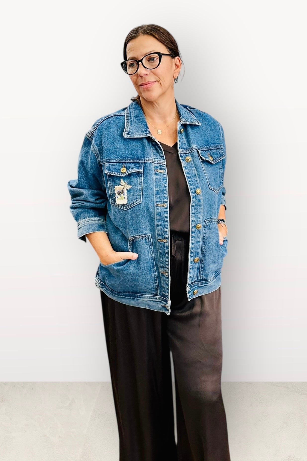 Charizma - Jean Σκούρο Πουκάμισο ή Μπουφάν Με Ασύμμετρες Τσέπες