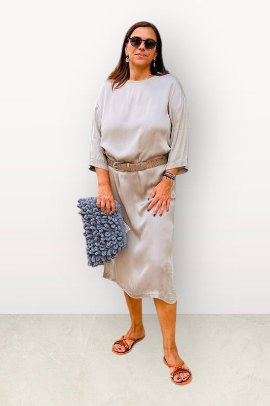 Gioya & Co - Σατέν Μακρύ Φόρεμα Taupe Grey