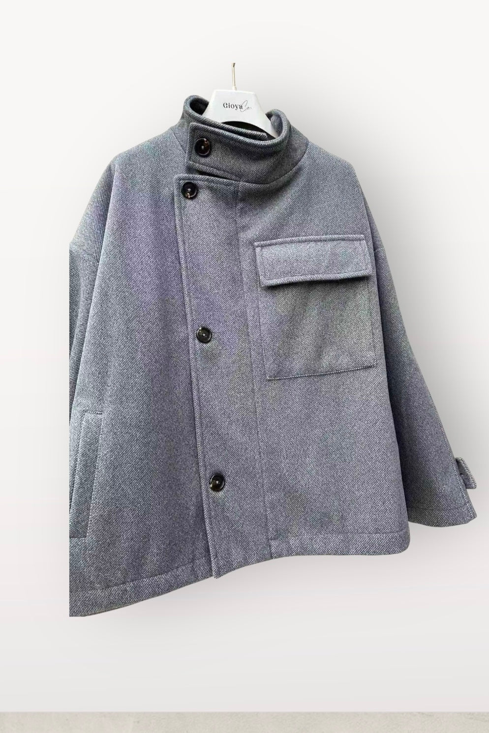 Gioya & Co - Κοντό Παλτό με Ψηλό Γιακά & Πολλαπλές Τσέπες Γκρι