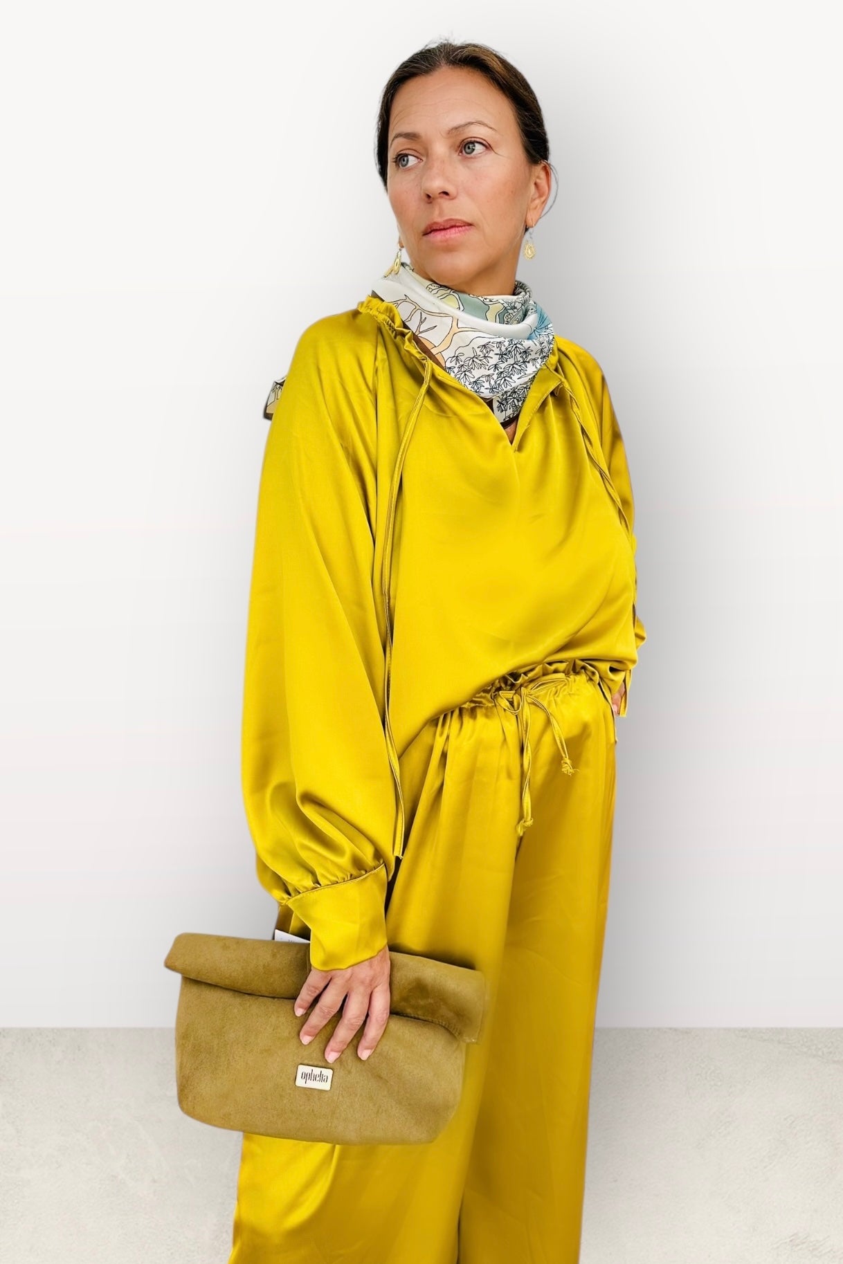 Charizma - Σετ Αέρινη Μπλουζα & Παντελόνα Σατέν Κίτρινο