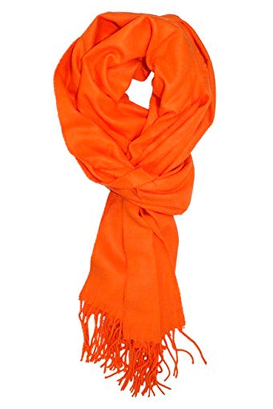 Charizma- Μονόχρωμη Πασμίνα από 100% Μαλλί με Κρόσσια Πορτοκαλί