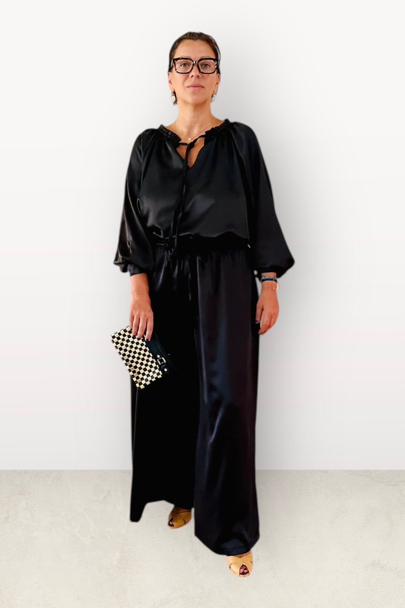 Charizma - Σετ Αέρινη Μπλουζα & Παντελόνα Σατέν Μαύρο