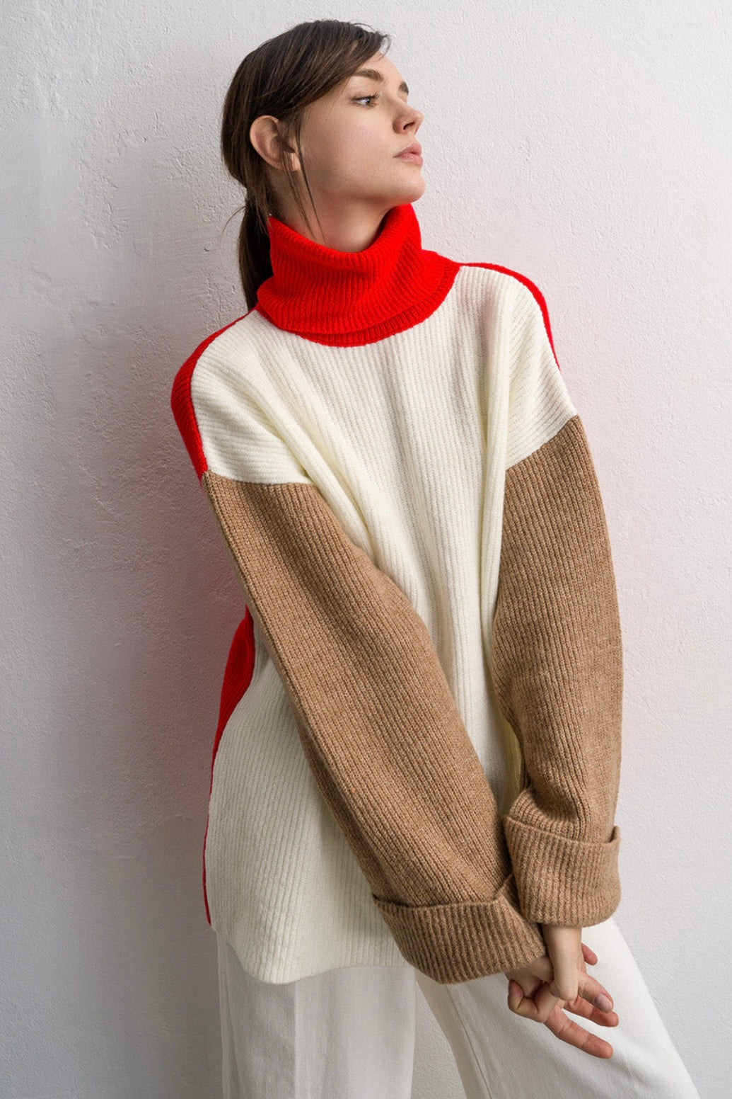 Tailor Made- 3 colors oversized Πουλόβερ Υπόλευκο