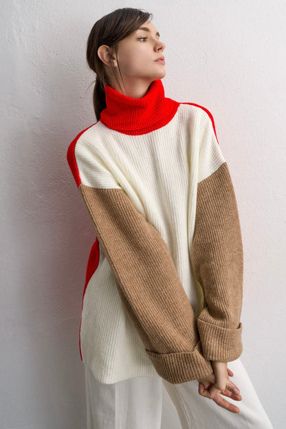 Tailor Made- 3 colors oversized Πουλόβερ Υπόλευκο