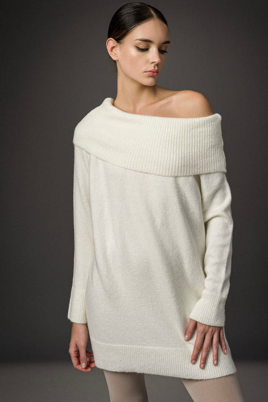 Tailor Made - Έξωμο Πουλόβερ Μακρύ Υπόλευκο