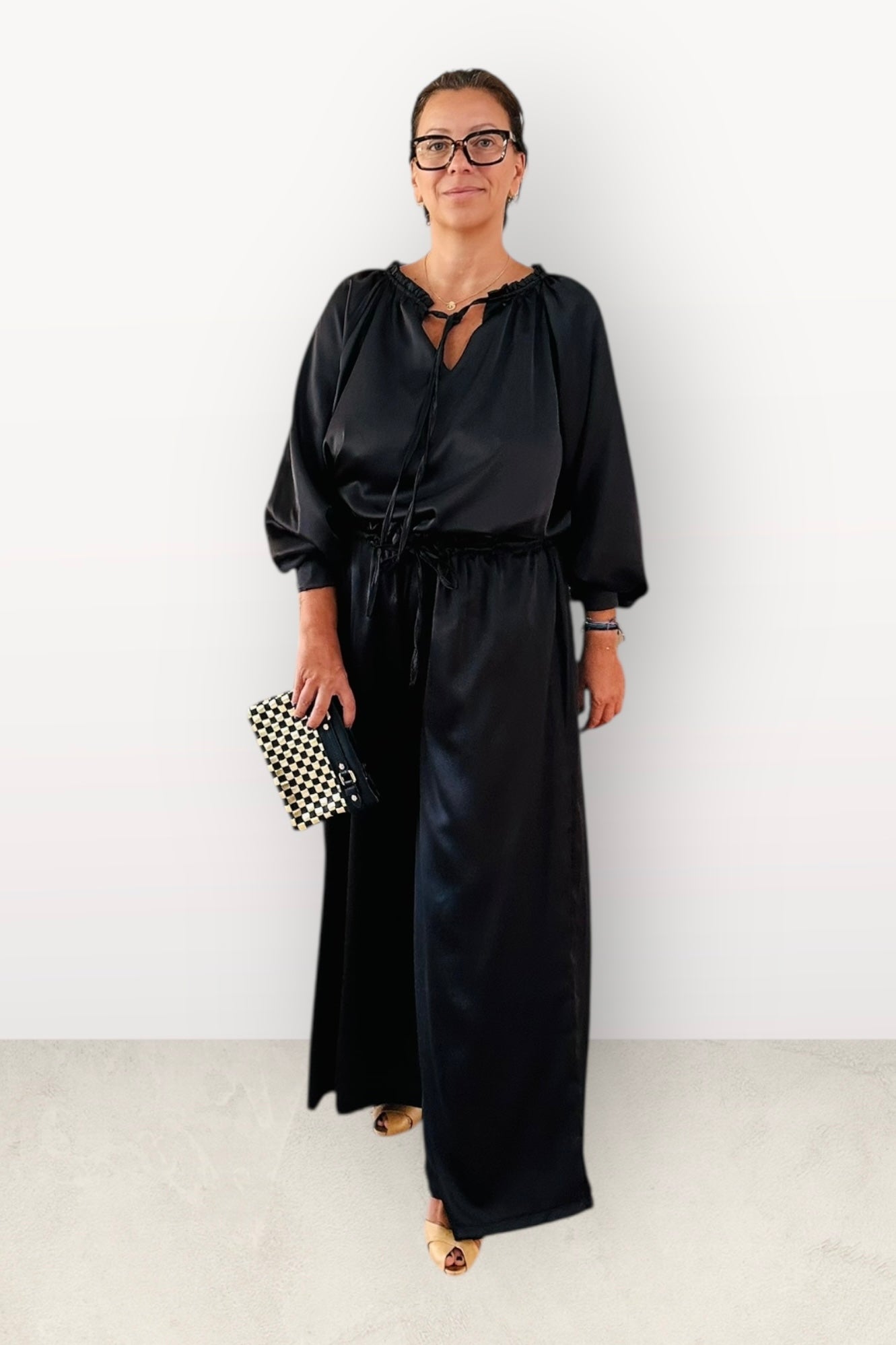 Charizma - Σετ Αέρινη Μπλουζα & Παντελόνα Σατέν Μαύρο