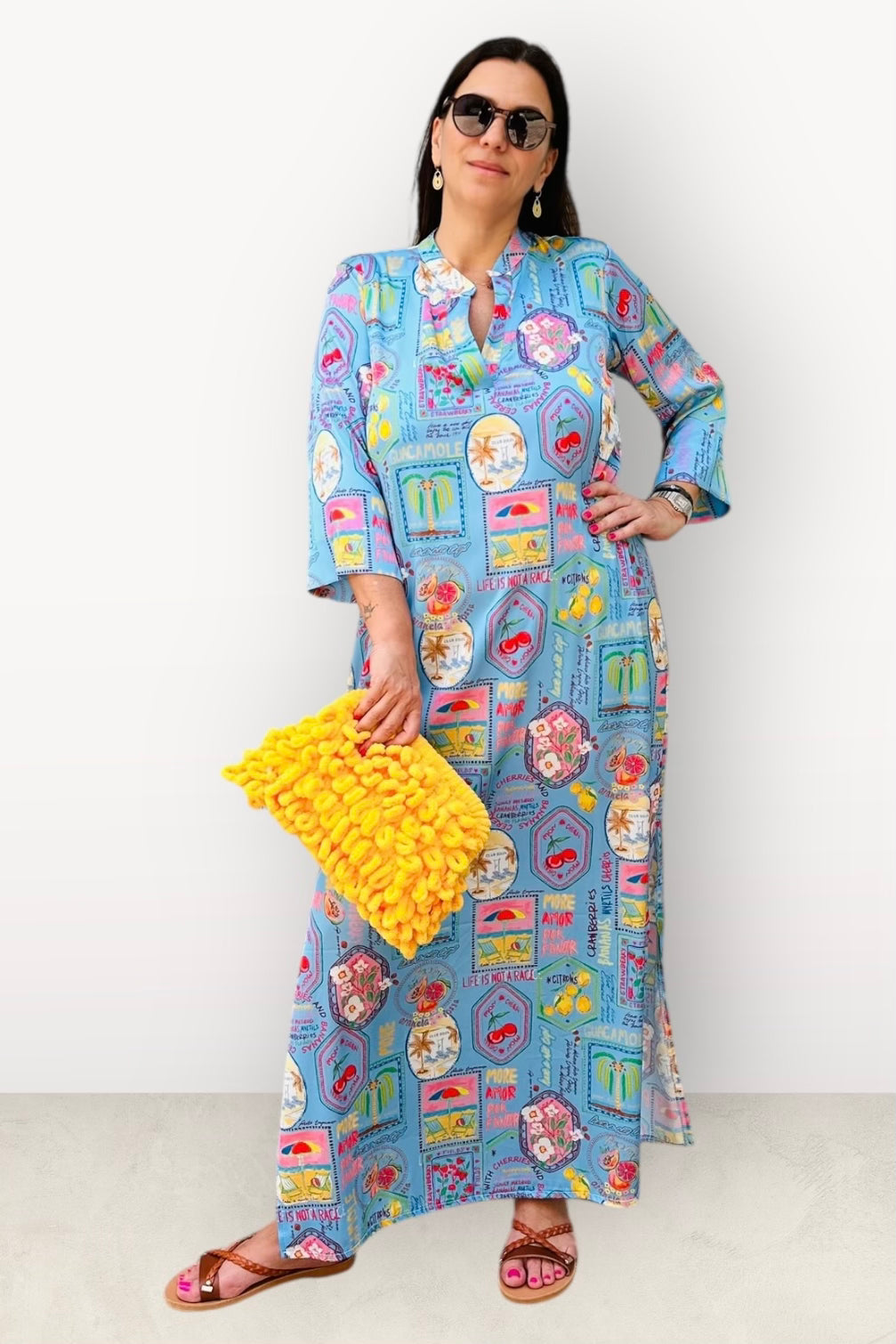 New Age - Maxi Φόρεμα Καφτάνι Santorini -24 Μπλε