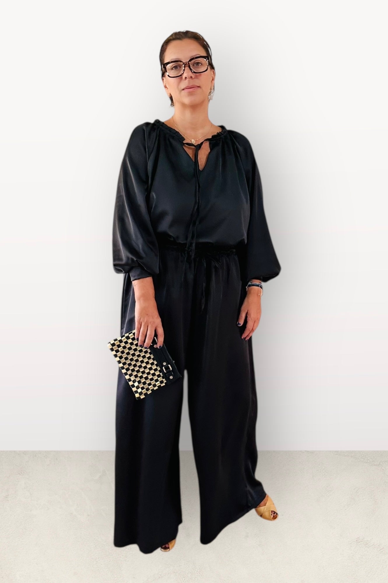 Charizma - Σετ Αέρινη Μπλουζα & Παντελόνα Σατέν Μαύρο