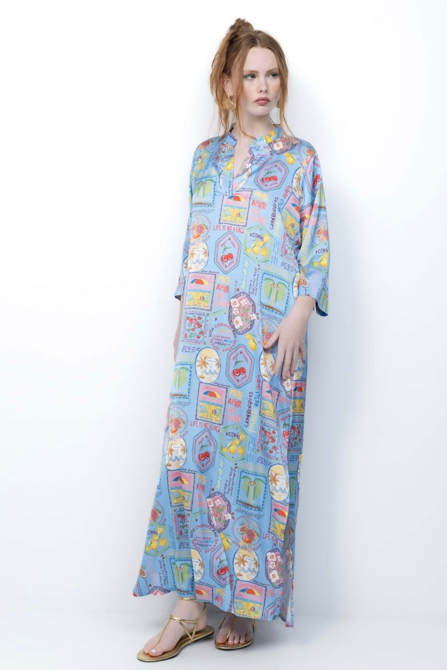 New Age - Maxi Φόρεμα Καφτάνι Santorini -24 Μπλε