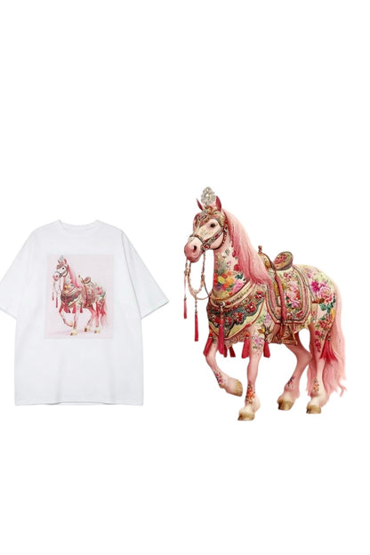 Charizma - Oversized Μακό T-shirt Pink Horse 26