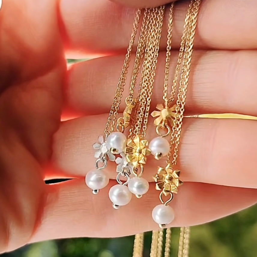 Pavlina Verouki - Flower Mini Ασημένιο Κολιέ Λουλούδι & Μαργαριτάρι Ασημί