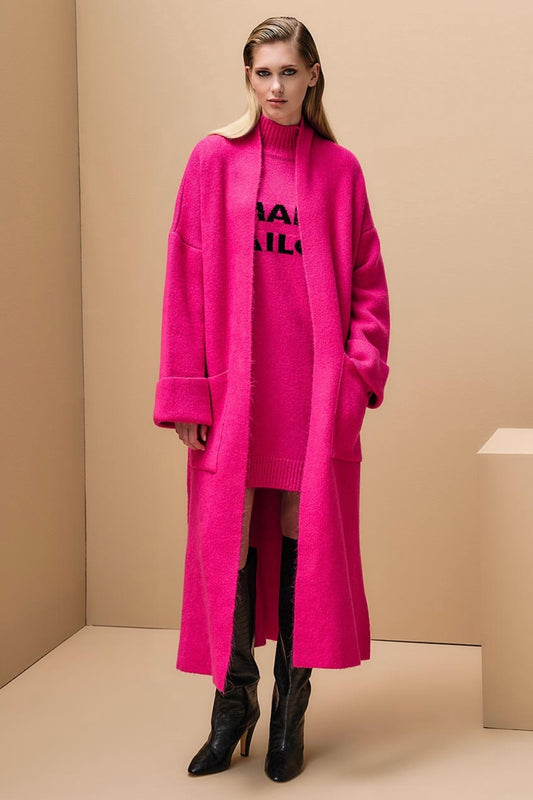Tailor Made- Παλτοζακέτα Oversized Με Τσέπες & Ζώνη Φούξια