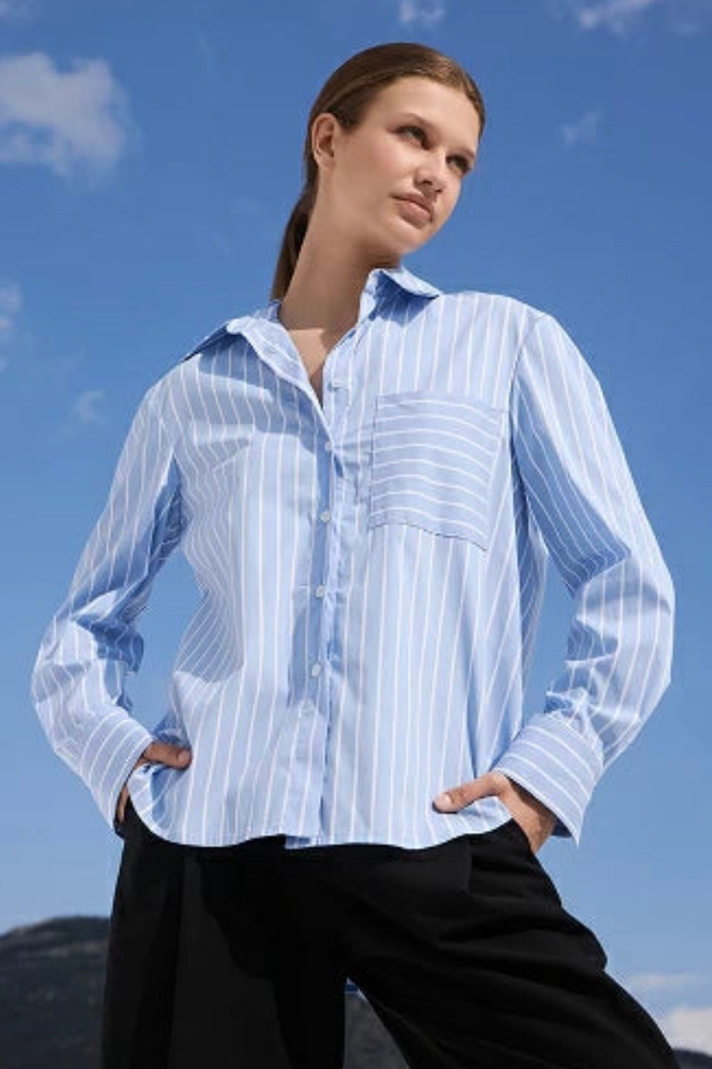 Desiree Ριγέ γαλάζιο πουκάμισο ποπλίνα